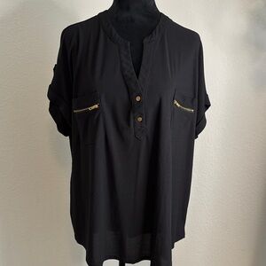 Chic Black Blouse with Gold Accents